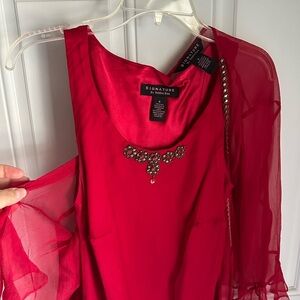Sleeveless Red Silk Dress with Sheer Red Silk Jacket